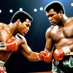 **Image Prompt:** A dramatic oil painting depicting Muhammad Ali and Joe Frazier exhausted and battered in the late rounds of the "Thrilla in Manila," sweat flying, their eyes locked in a fierce gaze of mutual respect and animosity under the harsh glare of the ring lights, capturing the raw intensity of their legendary rivalry.