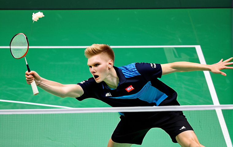 빅터 악셀센 배드민턴 경기 분석 - Mental Fortitude and Focus** "Viktor Axelsen fully clothed in professional sportswear, portrait sho...