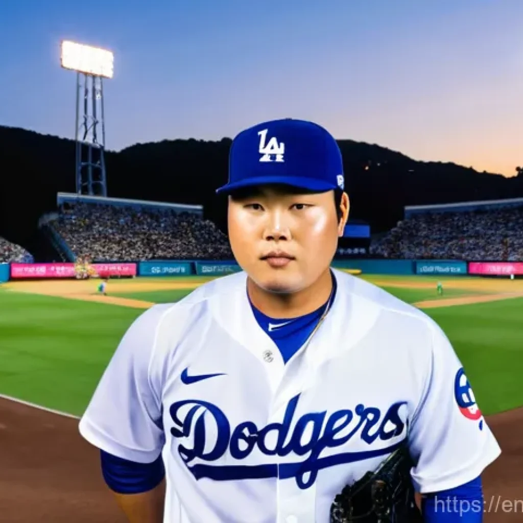 류현진 MLB 데뷔 스토리 - **"Audacious Transition"**: A powerful and confident portrait of Ryu Hyun-jin, a South Korean baseba...