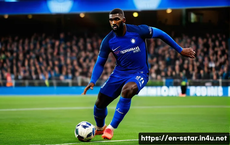 안토니오 루디거의 수비 전략 - **Prompt:** A dynamic, low-angle shot of Antonio R&uuml;diger in the midst of a high-stakes football matc...