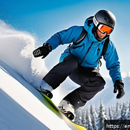 Home 33 크리스 에반스 스노보드 챔피언십 - A dynamic scene of a fit male snowboarder in his 40s wearing a stylish winter sports outfit with hel...